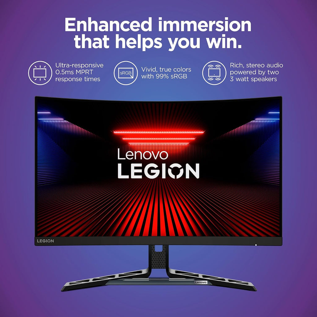 Lenovo Legion R27fc-30 Gaming Monitor, 27' FHD Curved, 280Hz, 0.5ms MPRT, AMD FreeSync, VESA Adaptive Sync, Lift/Tilt/Pivot/Swivel Stand, HDMI 2.1 and DisplayPort 1.4, 350 nits, Raven Black