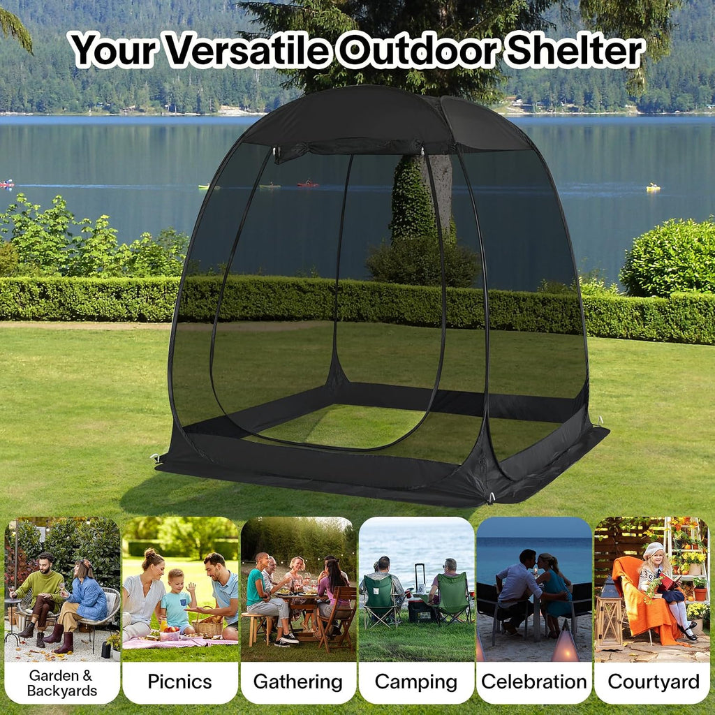Alvantor® Pop Up Screen House, Outdoor Mosquito Mesh Tent with UV Resistant, Pop Up Canopy Easy Up, Foldable Screen Room for Camping,Backyard, Garden, Patio(Black, 6x6 FT)