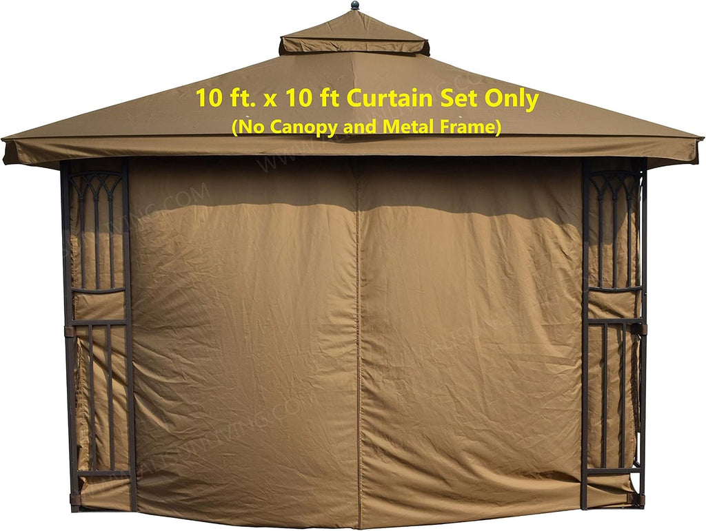 APEX GARDEN Four-Side Privacy Curtain Set for 10-Ft x 10-Ft Gazebo (10-ft x 10-ft, Tan)
