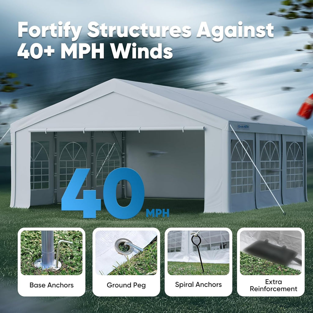 Quictent 20x20ft Party Tent Heavy Duty Outdoor Gazebo White Wedding Tent Canopy Event Shelter Carport with Removable Sidewalls& Carry Bags
