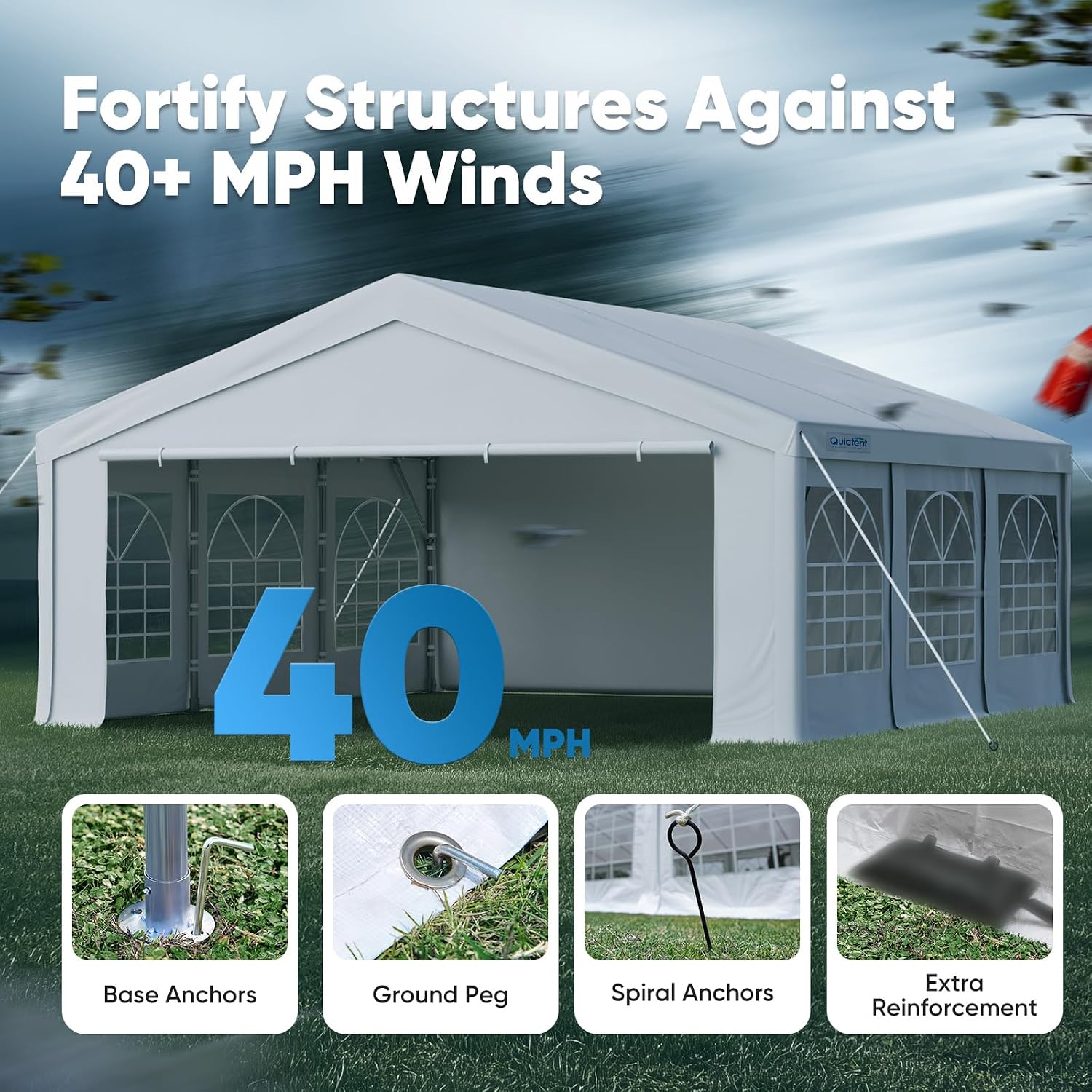 Quictent 20x20ft Party Tent Heavy Duty Outdoor Gazebo White Wedding Tent Canopy Event Shelter Carport with Removable Sidewalls& Carry Bags