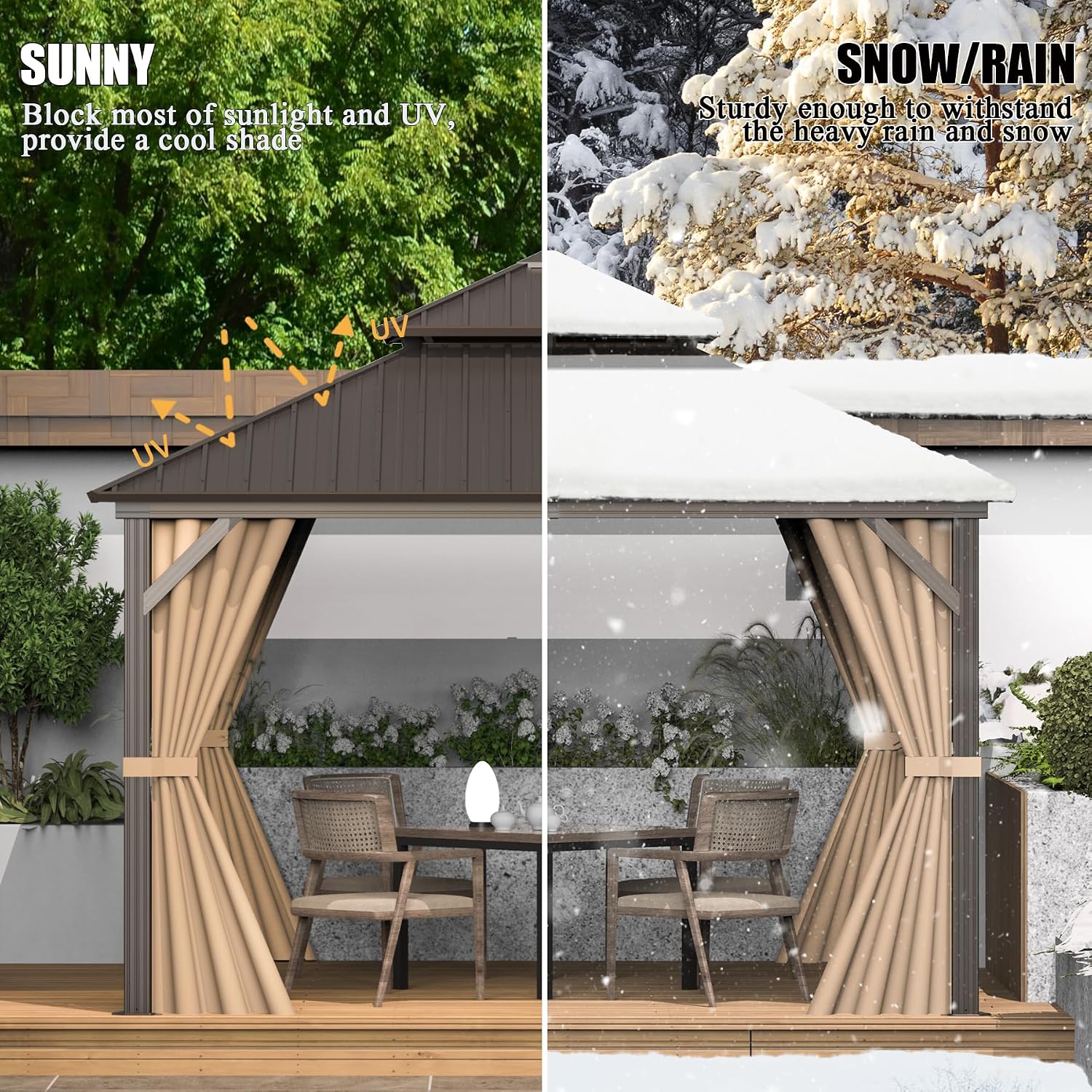 Domi 8x8FT Outdoor Gazebo, Patio Gazebo with Galvanized Steel, Hardtop Gazbo for Patio, Deck, Backyard, Curtain and Netting Included