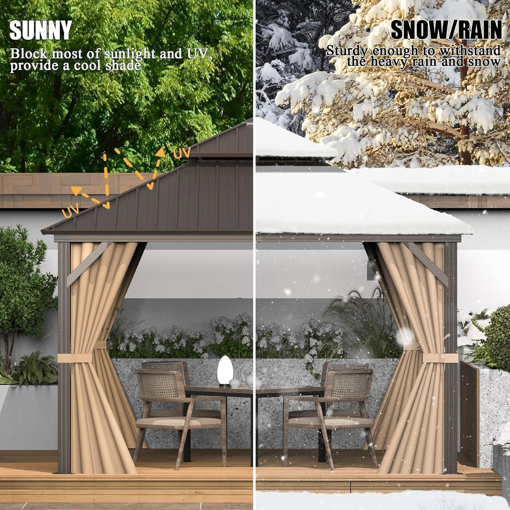 Domi 8x8FT Outdoor Gazebo, Patio Gazebo with Galvanized Steel, Hardtop Gazbo for Patio, Deck, Backyard, Curtain and Netting Included
