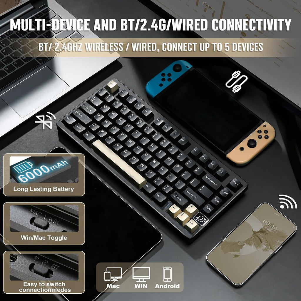 YUNZII AL75 PRO 75% Wireless Mechanical Gaming Keyboard,Full Aluminum CNC,BT/2.4G/Wired,PBT Keycaps,Gasket Mounted Hot Swap,Custom RGB Backlight, Programmable for Mac/Win (Black, Gateron Zero)
