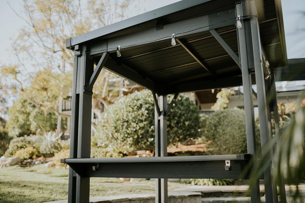 Keter Signature 8 x 6.5 FT Grill Gazebo Hardtop Durable Resin Outdoor BBQ Gazebo with Double Shelves, Permanent Grill Pavilion for Patio Lawn, Deck, Backyard, and Garden