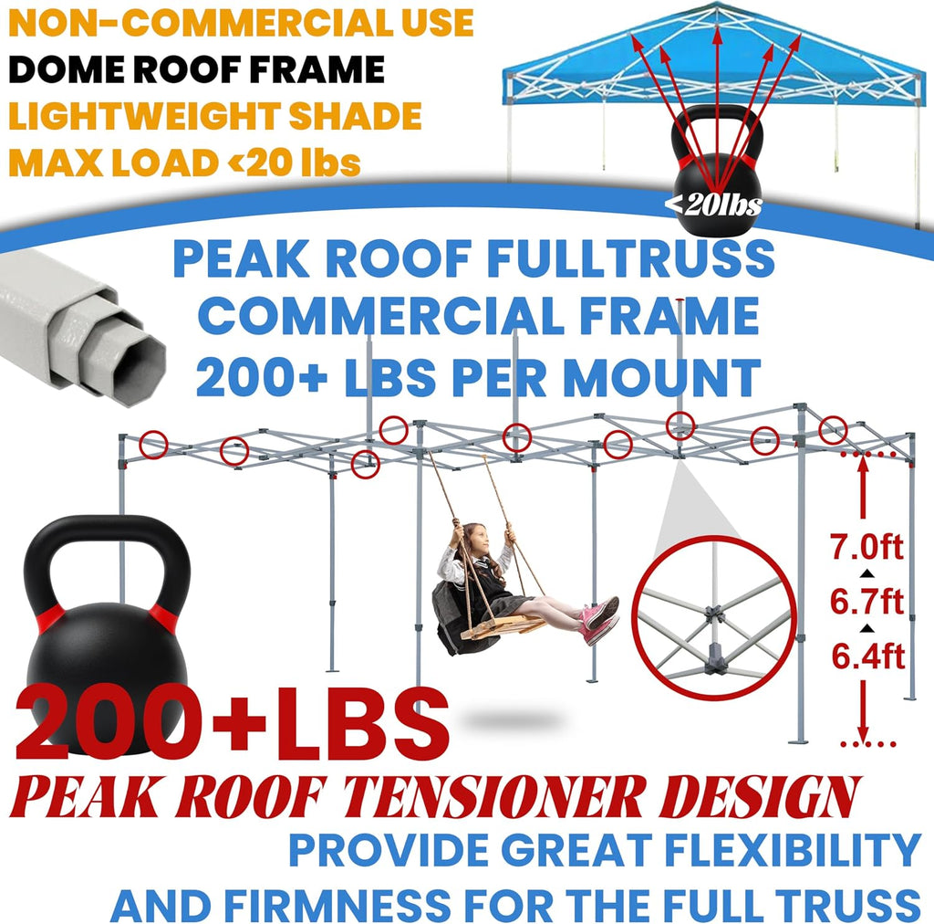 Tradesparker 10x15 Pop Up Canopy Tent,Commercial Movable Canopy with ApexCore LED&Rugged Casters-Instant Easy Setup Shelter Canopies with Weight Bags&Stakes for Outdoor Events Markets Vendors,Blue