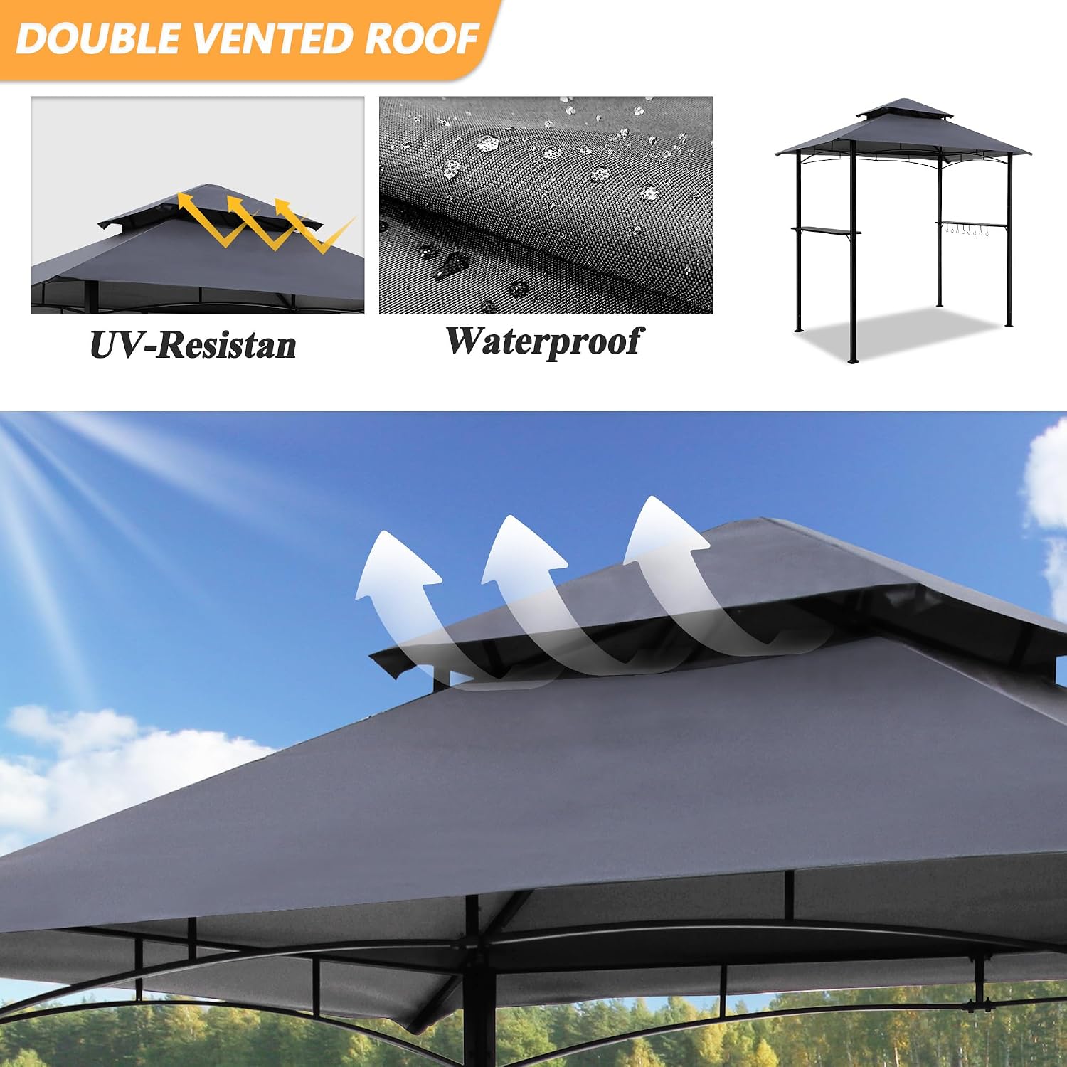 8'x 5' Grill Gazebo Canopy, Outdoor BBQ Gazebo with Led Light, Barbeque Gazebo Shelter for Patio (Grey)