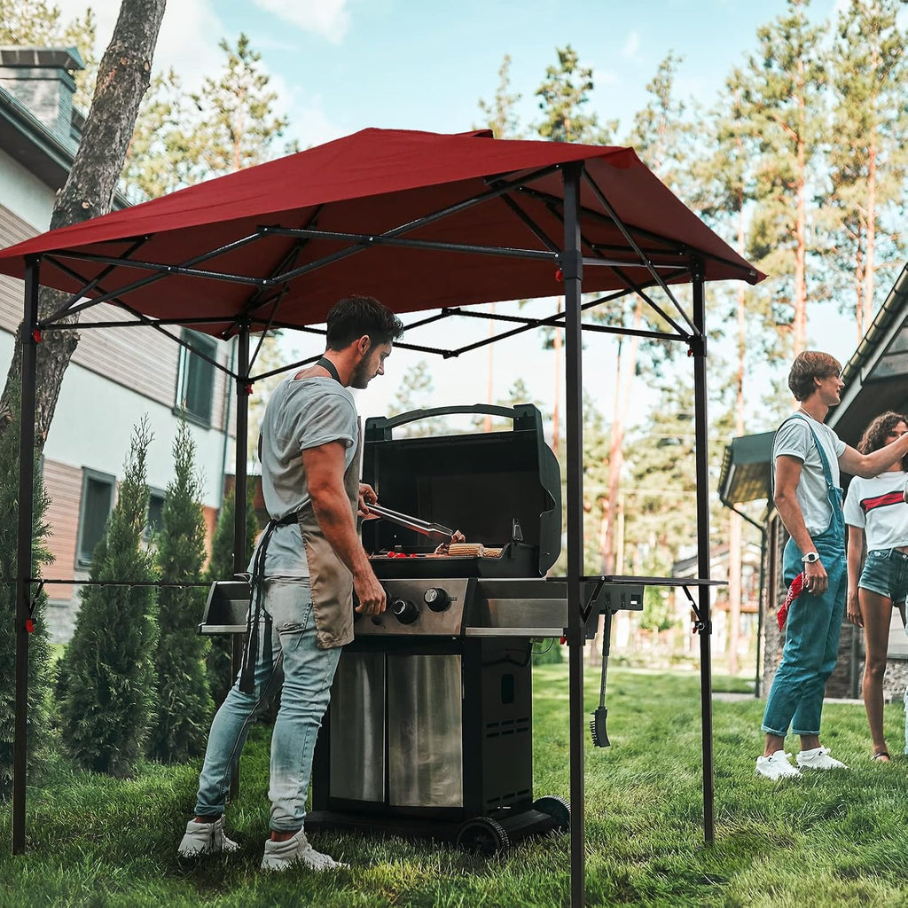 COOS BAY 8x5 Pop Up Outdoor Grill Gazebo, Portable BBQ Grill with Carry Bag, Outdoor Barbecue Shelter with Side Shelves, Red