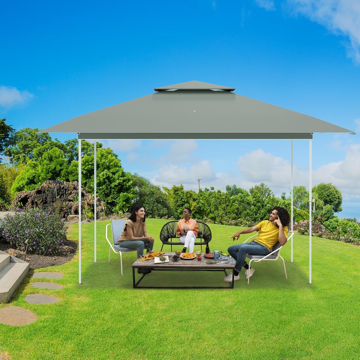 ECOTOUGE 13×13 Canopy Tent Instant Shelter Canopy with Carrying Roller Bag, Outdoor Party Gazebo with Waterproof and UV Resistant for Parties, Camping, Picnic (Dark Grey)