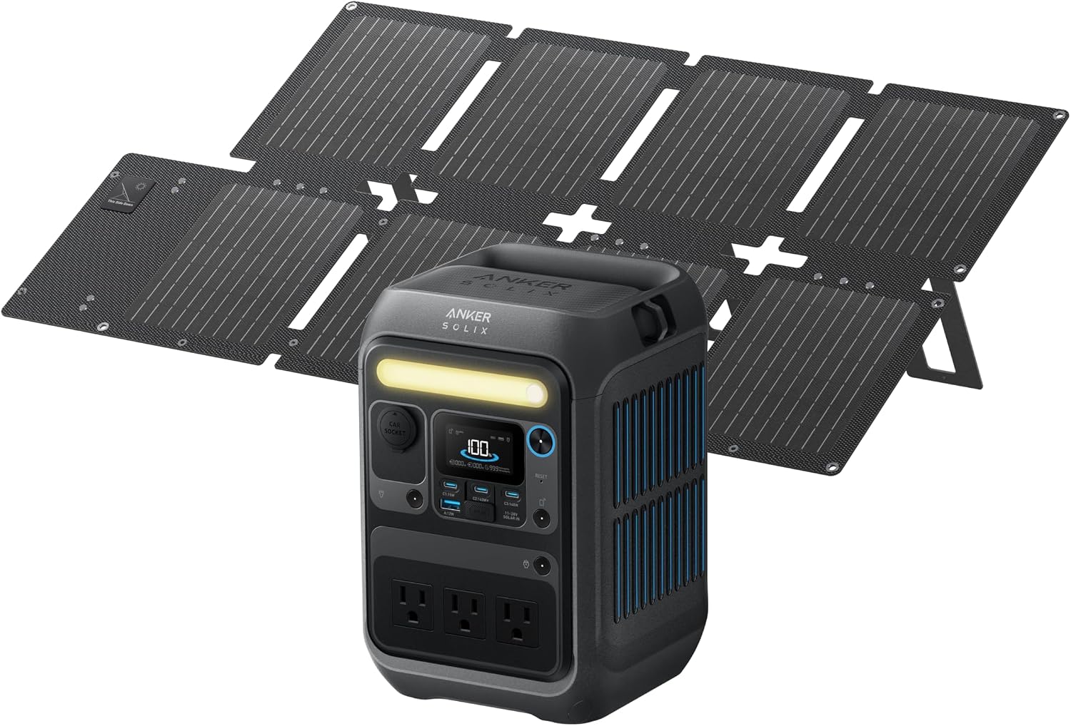Anker SOLIX C200X Portable Power Station with 60W Solar Panel, 230.4Wh LiFePO4 Battery, 300W (600W Surge) Solar Generator, 140W Two-Way Fast Charging, For Outdoor Camping, Traveling, and Emergencies
