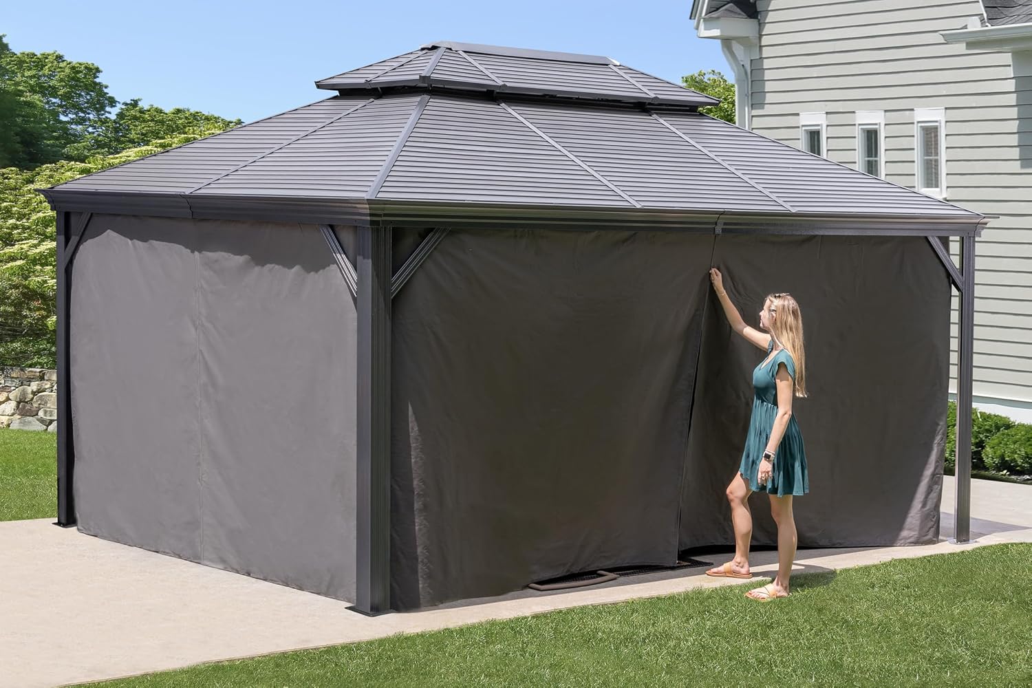 Sojag Grey Curtains for Monaco/Messina/Mykonos Gazebos, 12 ft. x 16 ft., Spun Polyester, Outdoor Shades