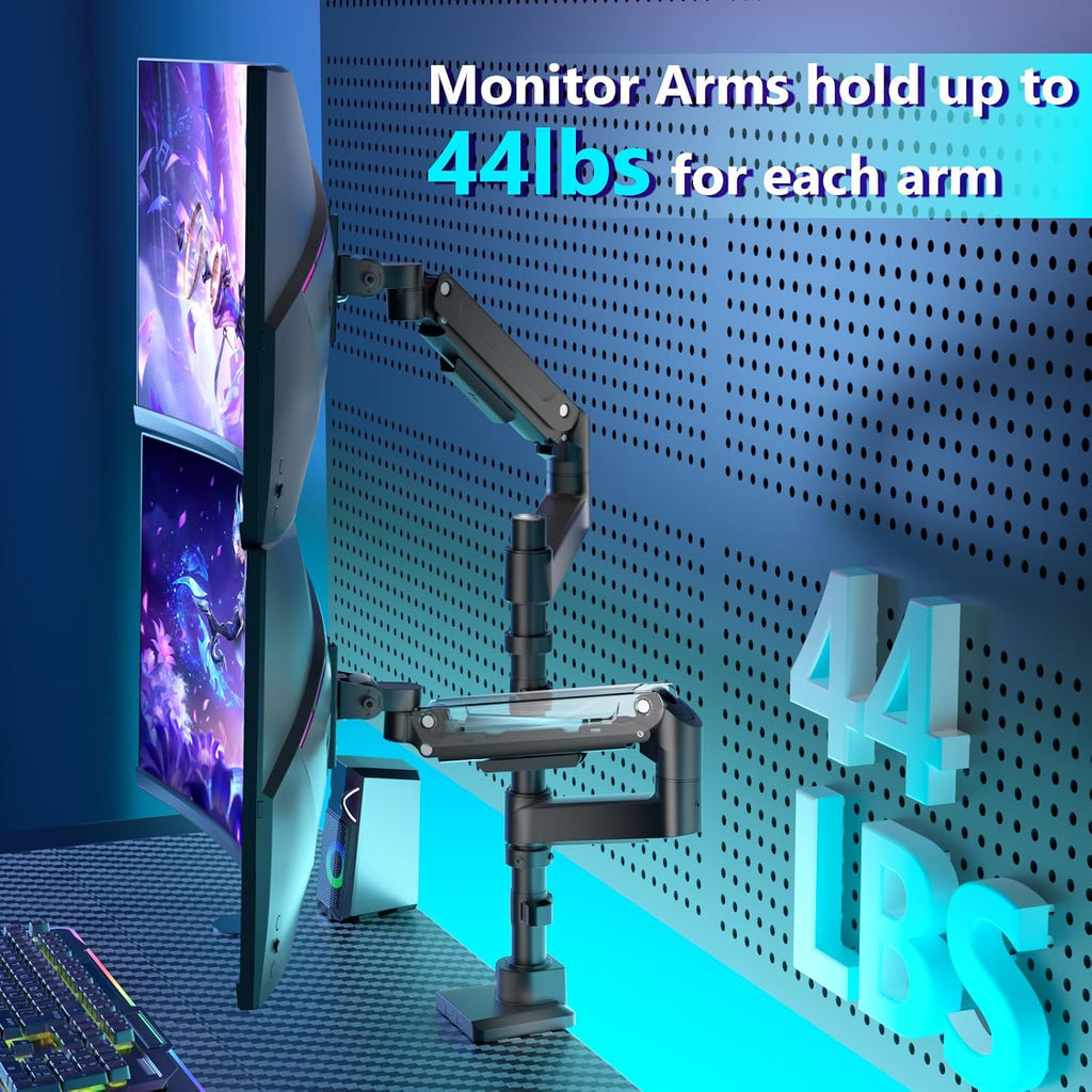WALI Dual Monitor Mount for Ultrawide Heavy Duty Curved Monitor Stacking, Dual Monitor Arms Fits 13-49 Inch for Ultrawide Screens up to 44lbs, 49 inch Monitor Arm, Black