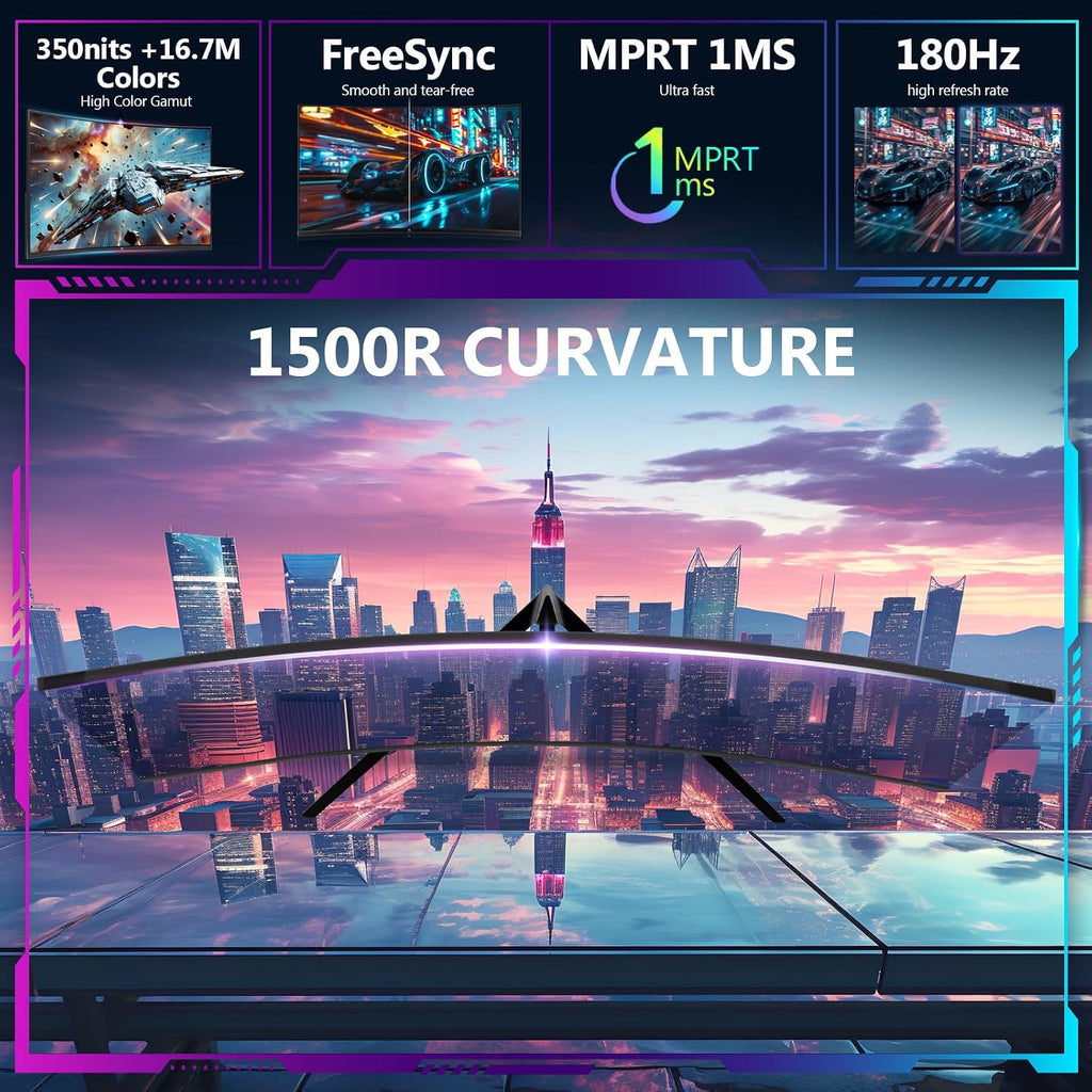 Z-Edge 27 inch Curved Gaming Monitor, FHD 1080P 180Hz 165Hz 144Hz Curved 1500R PC Monitor, MPRT 1ms, FreeSync, Low Blue Light, 350nits,16.7M Colors, UG27 Frameless Bezel, 1X DP and 1X HDMI