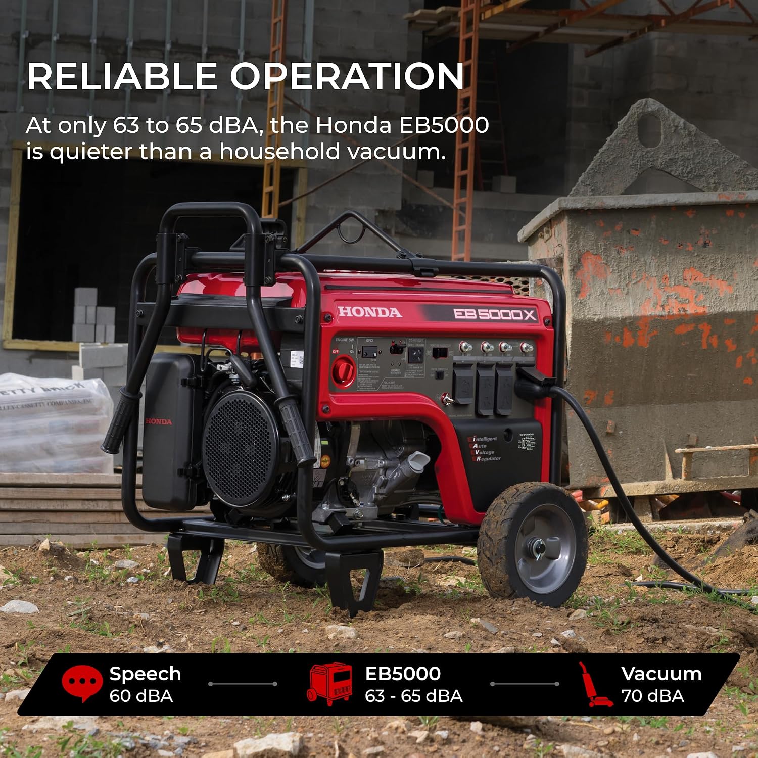 Honda EB5000 5000 Watt Generator, Quiet 120/240V Gas Powered OSHA-Compliant Portable Generator for Construction Site or Backup Power Supply, Up to 10.5 Hour Run Time (EB5000XK3AN)