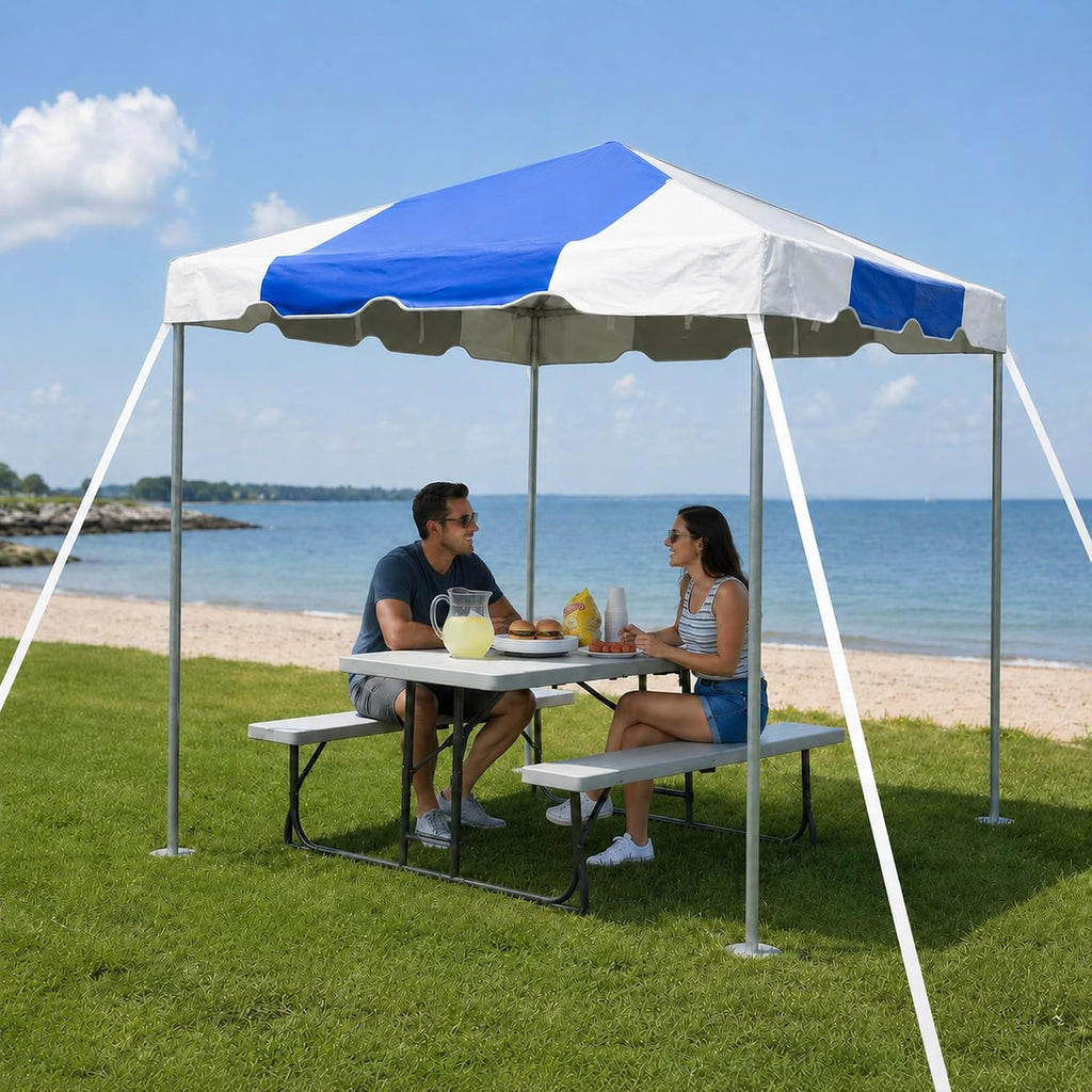 Party Tents Direct 10x10 Heavy-Duty Waterproof Canopy Tent - Steel Frame Outdoor Gazebo for Weddings, Parties & Camping - Blue Vinyl Cover