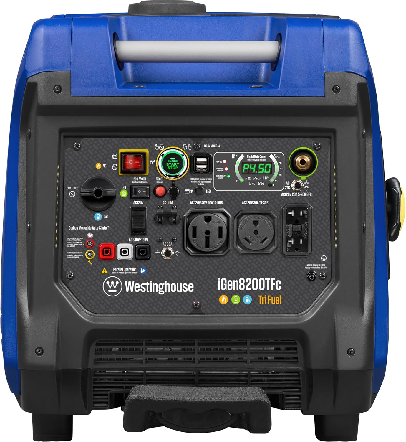 Westinghouse 8200 Peak Watt Tri-Fuel Portable Inverter Generator, Remote Electric Start, Transfer Switch Ready, Gas, Propane, Natural Gas, Low THD, Safe for Electronics, Parallel Capable, CO Sensor