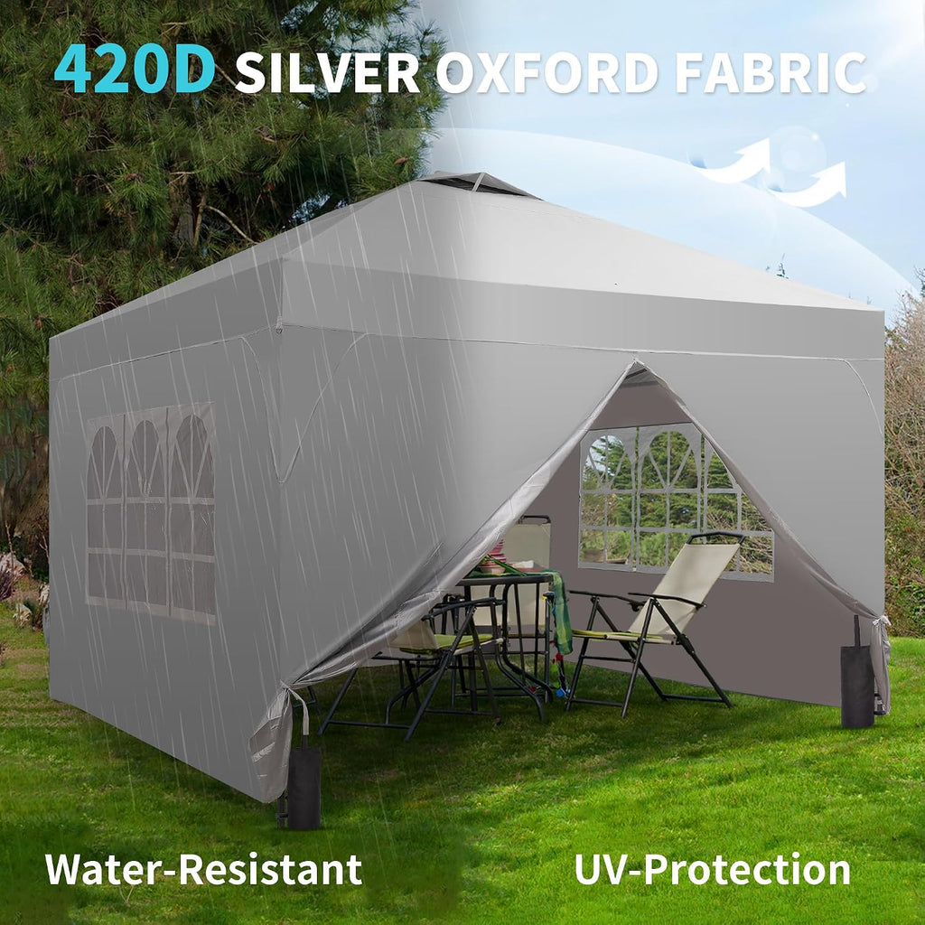 12x12 Pop Up Canopy Tent with One Push Setup, Outdoor Sun Shade Canopy with Vent Top for Backyard Party, Easy Up Instant Shelter with 4-Sandbags & Wheel Bag, White.