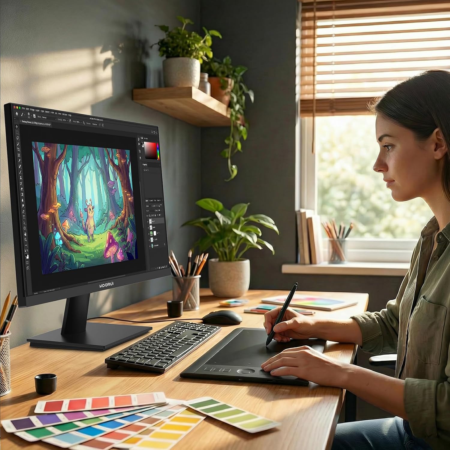 KOORUI 32 inch 4K UHD Computer Monitor, 3840x2160p, Built-in Speakers x2,GTG 3ms, VESA, HDR10, Borderless Design,Adaptive Sync, Wall Mounting HDMI 2.0 x2 E3241A