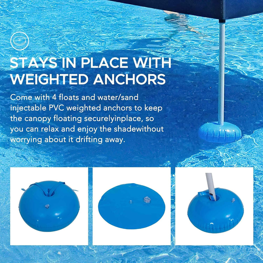 Sunjoy Floating Pool Canopy with Add-on 24x24 in. Wicker Floating Tray, Navy