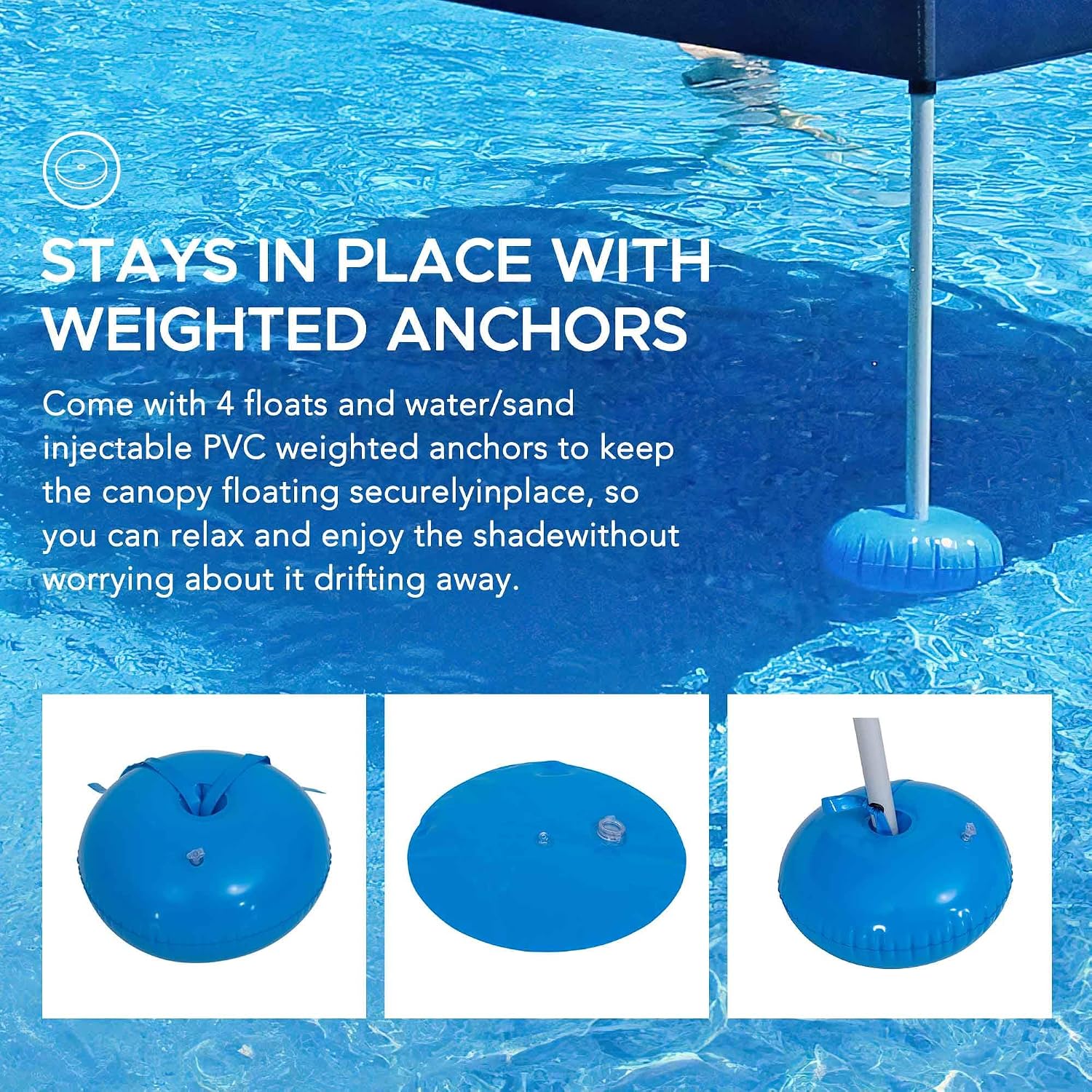 Sunjoy Floating Pool Canopy with Add-on 24x24 in. Wicker Floating Tray, Navy