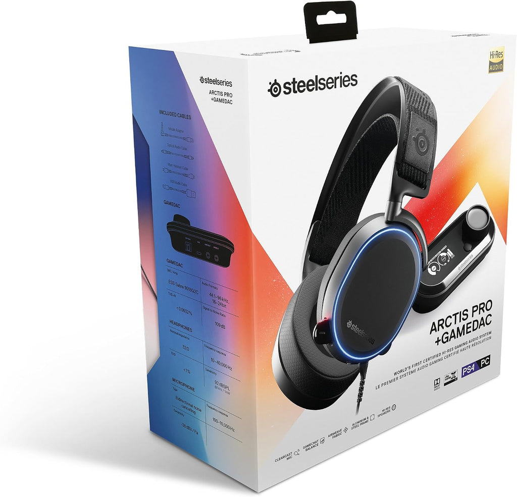 SteelSeries Arctis Pro + GameDAC Wired Gaming Headset - Certified Hi-Res Audio - Dedicated DAC and Amp - for PS5/PS4 and PC - Black