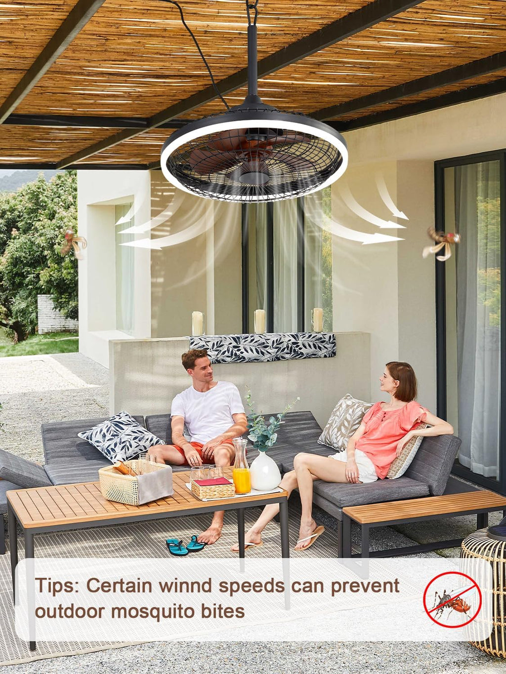 Bella Depot 20' Outdoor Ceiling Fan Black Waterproof Gazebo Fan with Dimmable Light Smart App Remote Control Hanging Fan for Outside Patios Pergola Tent Plug-in Design (20'- Minimalist Black)