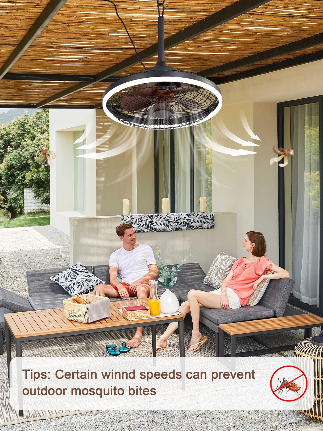 Bella Depot 20' Outdoor Ceiling Fan Black Waterproof Gazebo Fan with Dimmable Light Smart App Remote Control Hanging Fan for Outside Patios Pergola Tent Plug-in Design (20'- Minimalist Black)