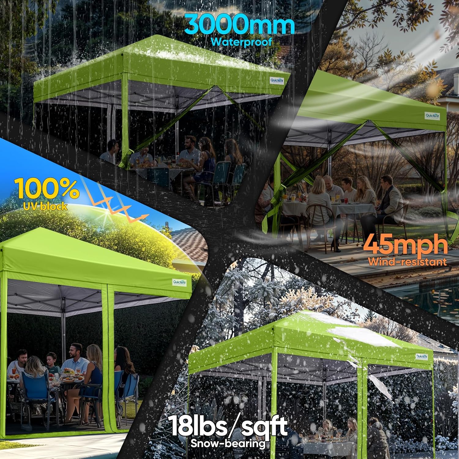 Quictent 10'x10' Pop up Screened Canopy Tent with Mosquito Netting, Portable Easy up Outdoor Screen House Shelter for Patio, Camping and Picnic, Includes Wheeled Carry Bag