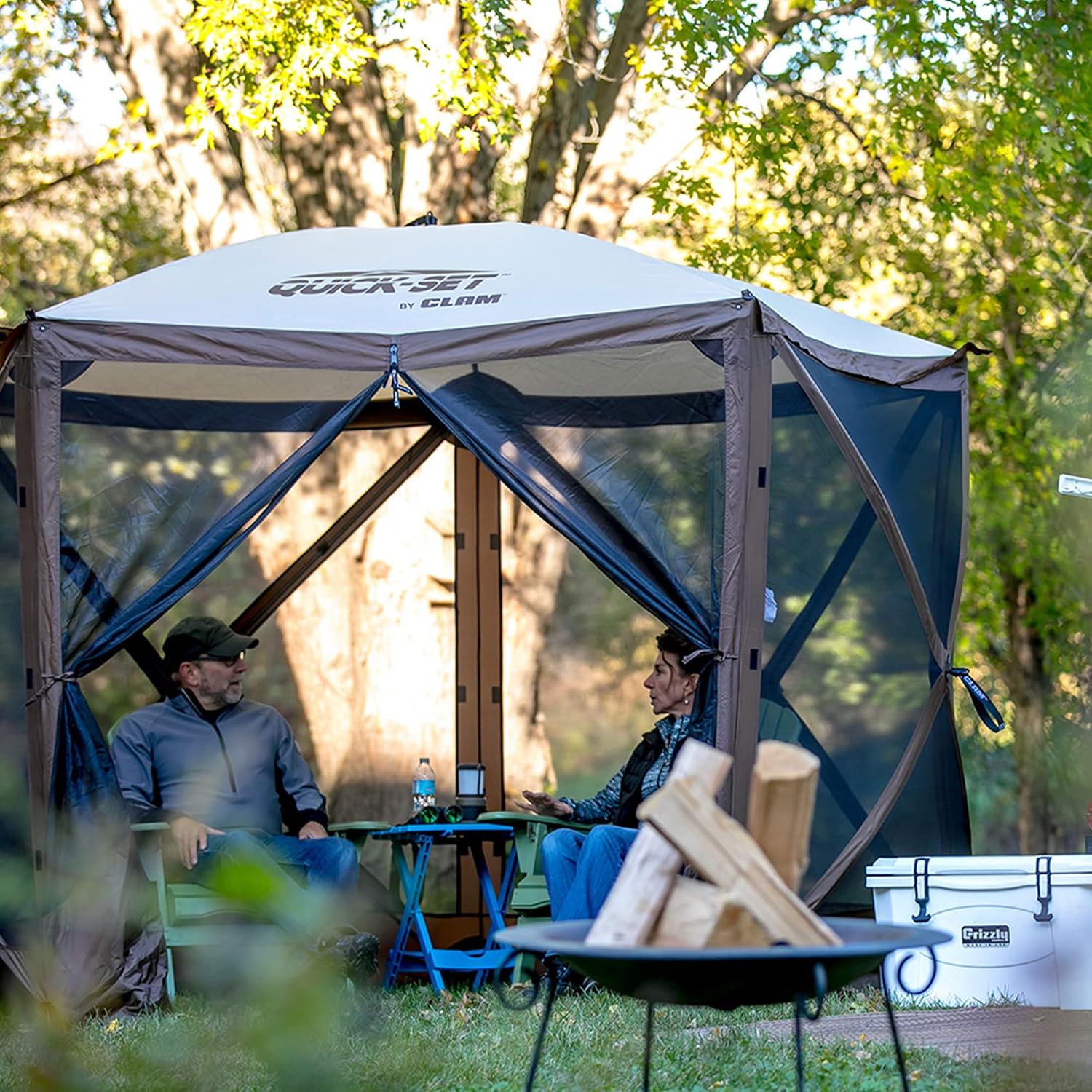 CLAM Quick-Set Pop Up Screen Tent, Venture, 9 x 9 ft, Instant Setup Brown Portable Outdoor Gazebo Canopy Shelter, Compact Bug-Free Camping Tent for Backyard, Beach, Tailgating - Brown