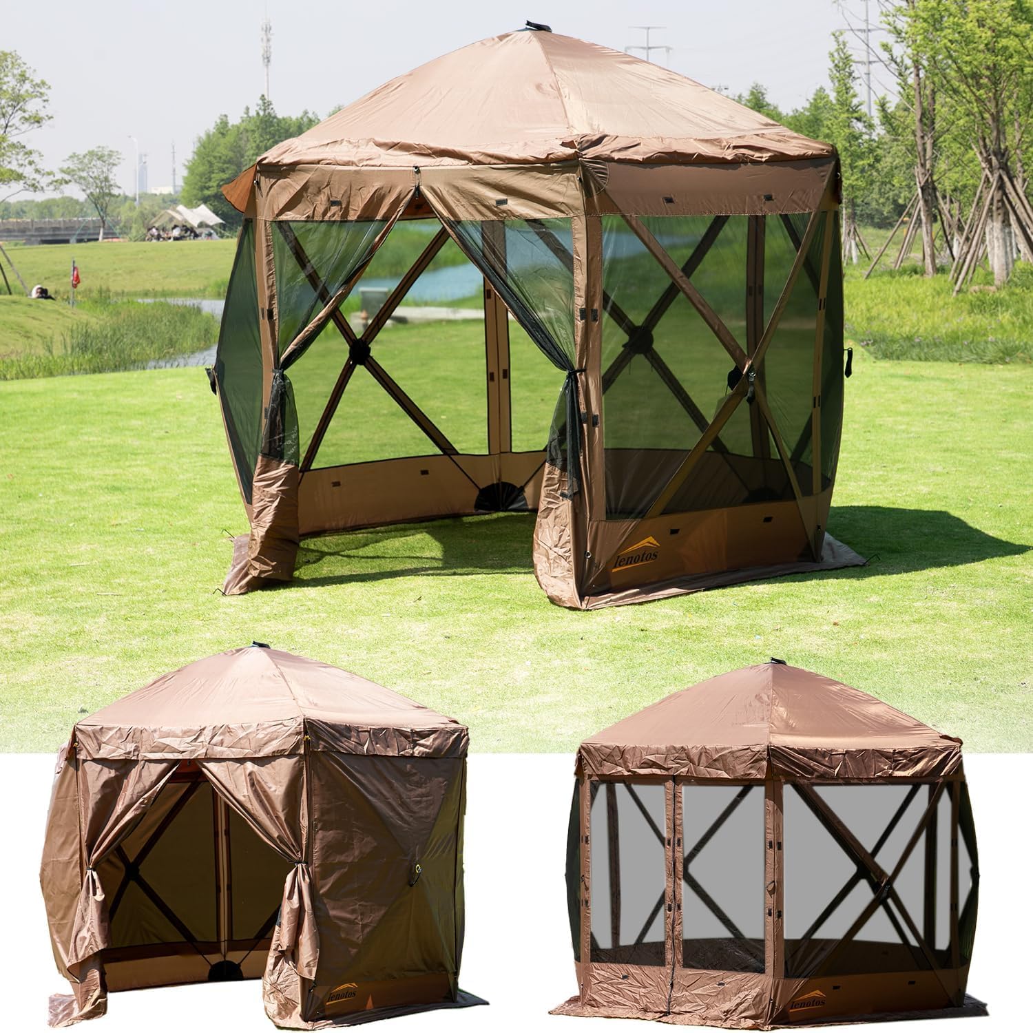 Lenotos 12 x 12 FT Pop Up Screen Tent, Portable Outdoor Camping Gazebo with Ground Stakes and Carry Bag