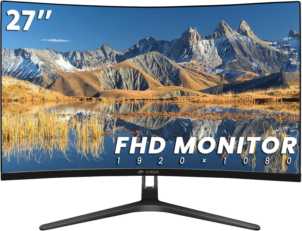 CRUA 27' Curved Monitor, FHD(1920x1080P) VA Panel, 100HZ, 120% sRGB Professional Computer Monitor, Narrow Bezels on Three Sides, Blue Light Filter, Office and Dormitory(HDMI, VGA)-Black