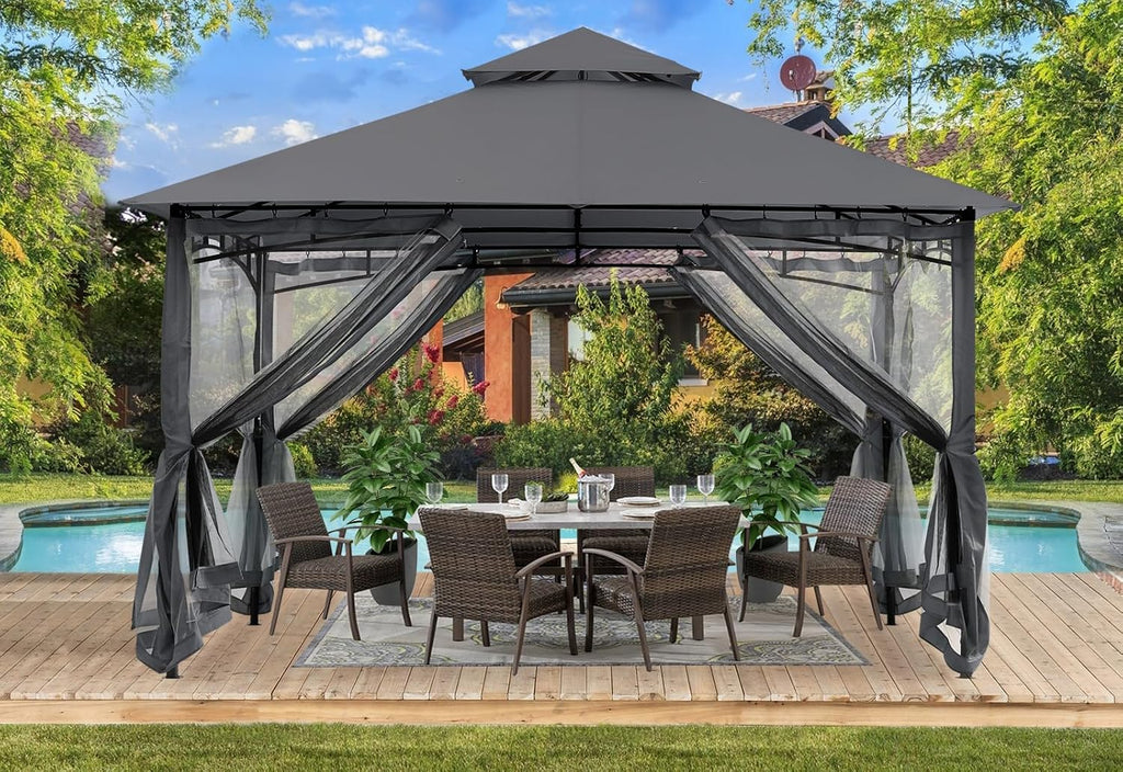 ABCCANOPY Gazebos for Patios 8x8 - Outdoor Steel Frame Gazebo with Mosquito Netting for Lawn Backyard Garden Deck (Dark Gray)