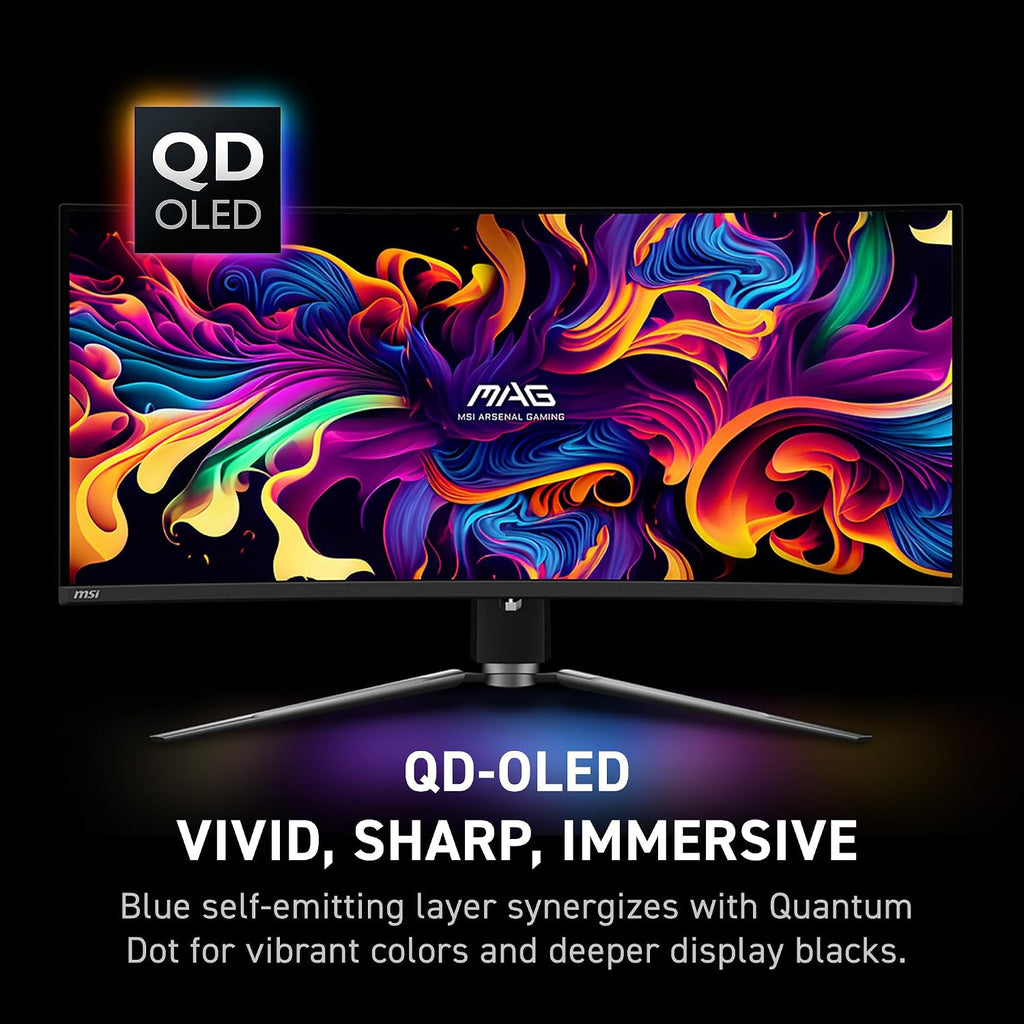msi MAG 341CQP QD-OLED, 34 Curved OLED Gaming Monitor, 3440 x 1440 (UWQHD), 0.03ms Response time, 175Hz, True Black HDR 400, HDMI, DP Port, USB Type C, Tilt, Height, Black