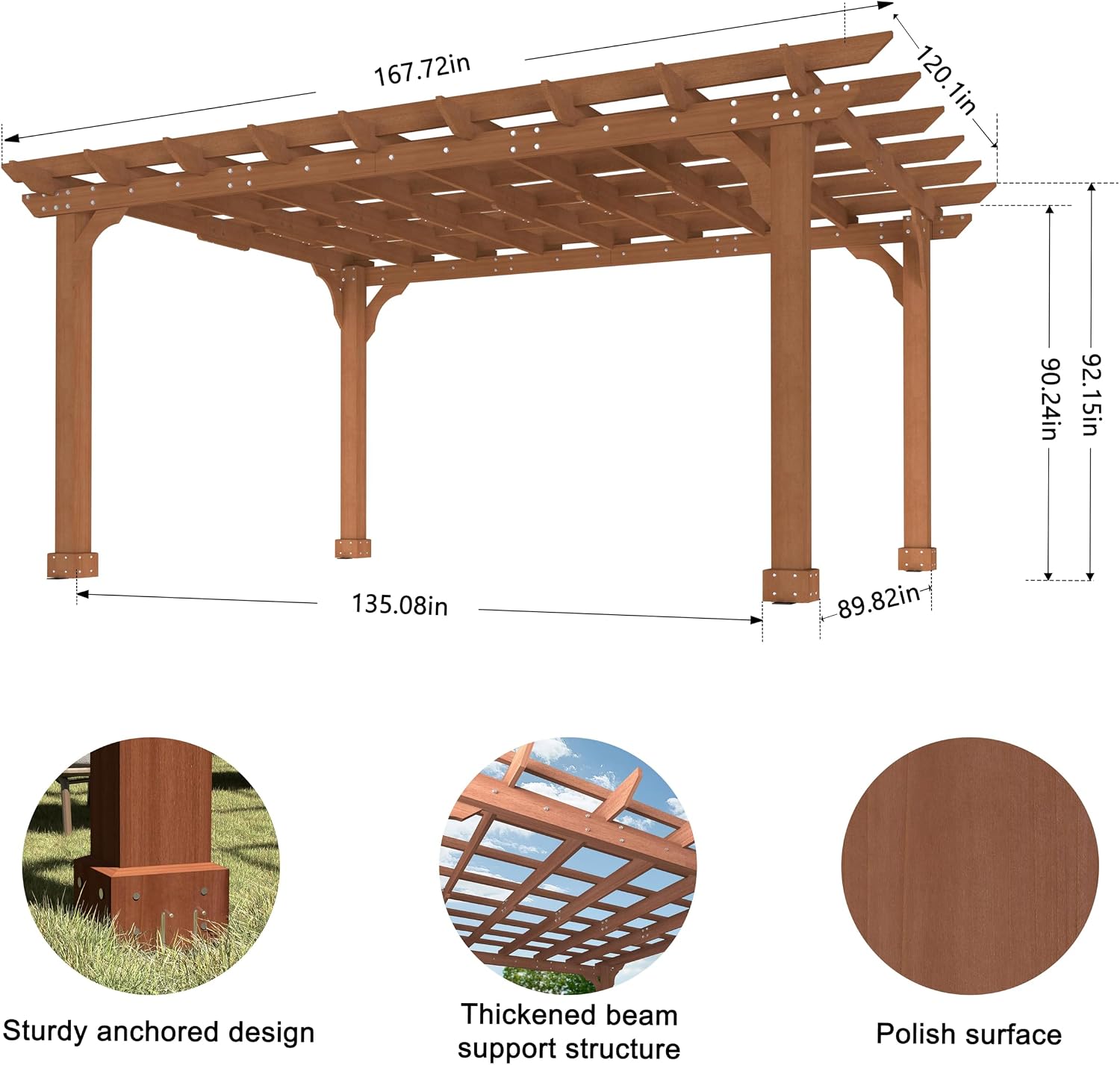 BlueWish 10'x14' Pergola, Solid Cedar Wood Gazebo Backyard Gazebo Pergola Kits with Slatted Roof Trellis & Stakes for Deck Yard Grill Party Garden