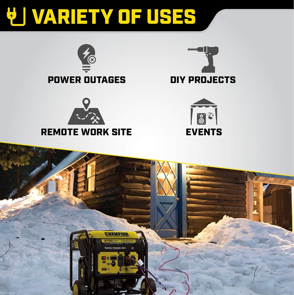 Champion Power Equipment 8750-Watt Electric Start Home Backup Portable Open Frame Inverter Generator with Quiet Technology