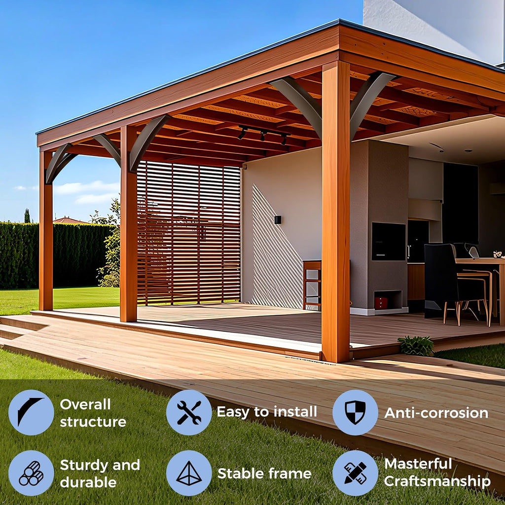 Heavy Duty Arc 45 Degree Angle Bracket, Wood Pergola Bracket Kit-4 Pcs for 6''x6'' Post, Pergola Accessories, for Gazebos, Decks, Porches, Log Cabins etc., Wood Post and Beam Angle Support Brackets