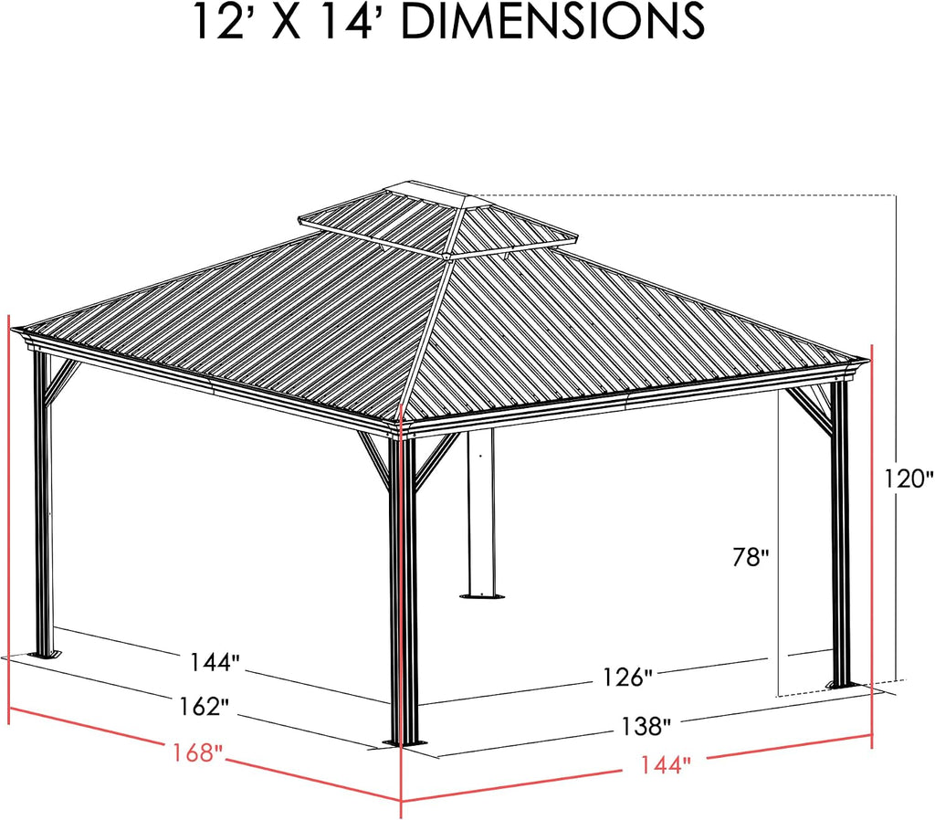 Kozyard Alexander 12' x 14' Hardtop Gazebo, Aluminum Frame with Galvanized Steel Double Roof, Outdoor Permanent Pavilion with Curtains and Netting for Patio, Backyard, Deck, Lawn (Gray)
