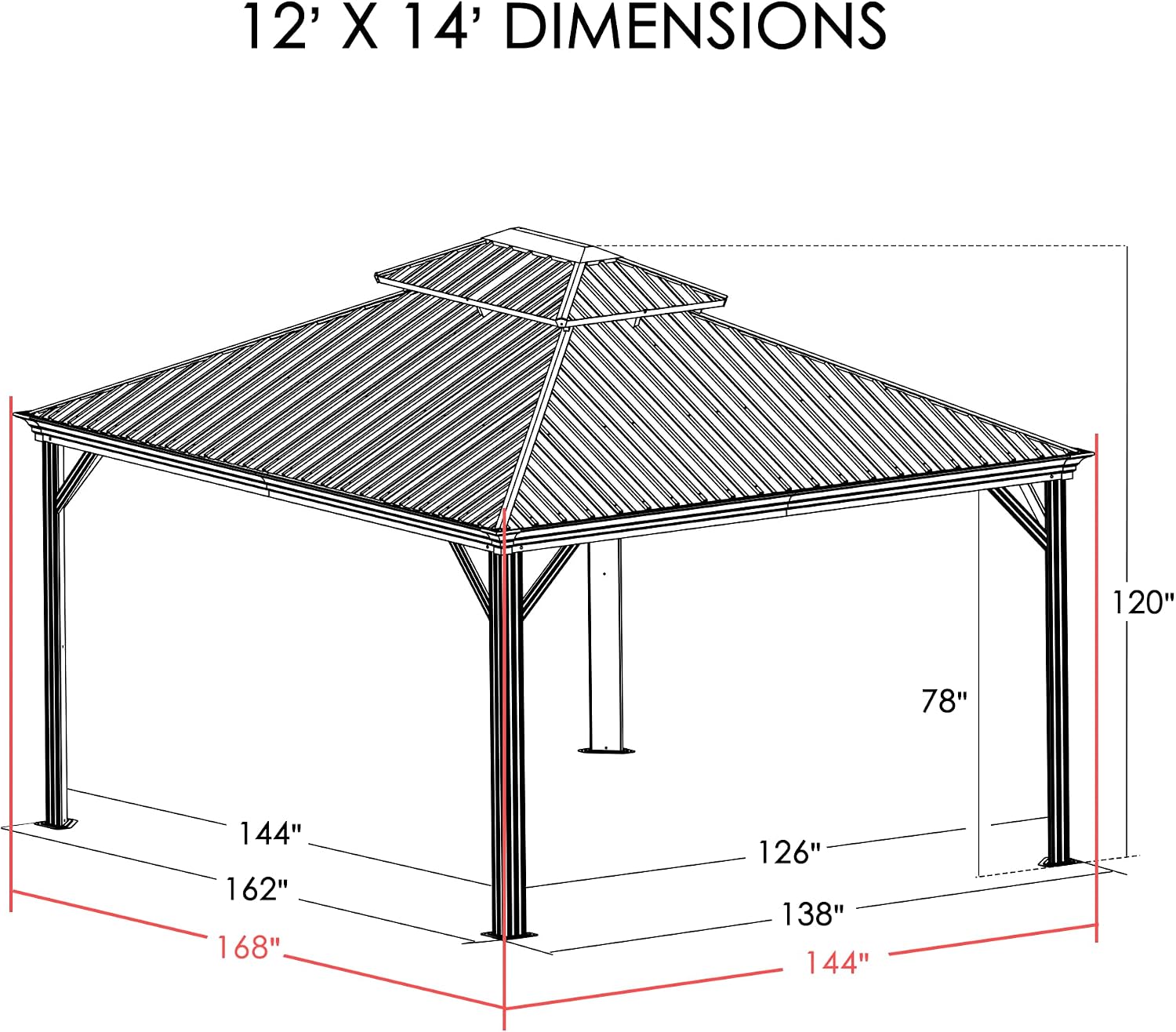 Kozyard Alexander 12' x 14' Hardtop Gazebo, Aluminum Frame with Galvanized Steel Double Roof, Outdoor Permanent Pavilion with Curtains and Netting for Patio, Backyard, Deck, Lawn (Gray)