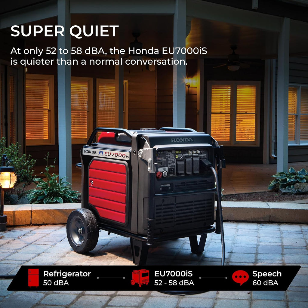 Honda EU7000iS 7000 Watt Inverter Generator, Super Quiet 120/240V Gas Powered Portable Generator for Camping, RV, Tailgating, or Home Backup Power Supply, Up to 16 Hour Run Time (EU7000ISNAND)