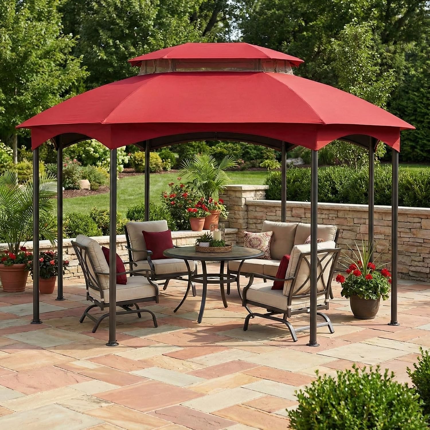 Garden Winds Reinforced RipLock 350 Replacement Canopy Top Cover Compatible with Manhattan 10' x 12' Gazebo Model L-GZ1138PST - Cinnabar