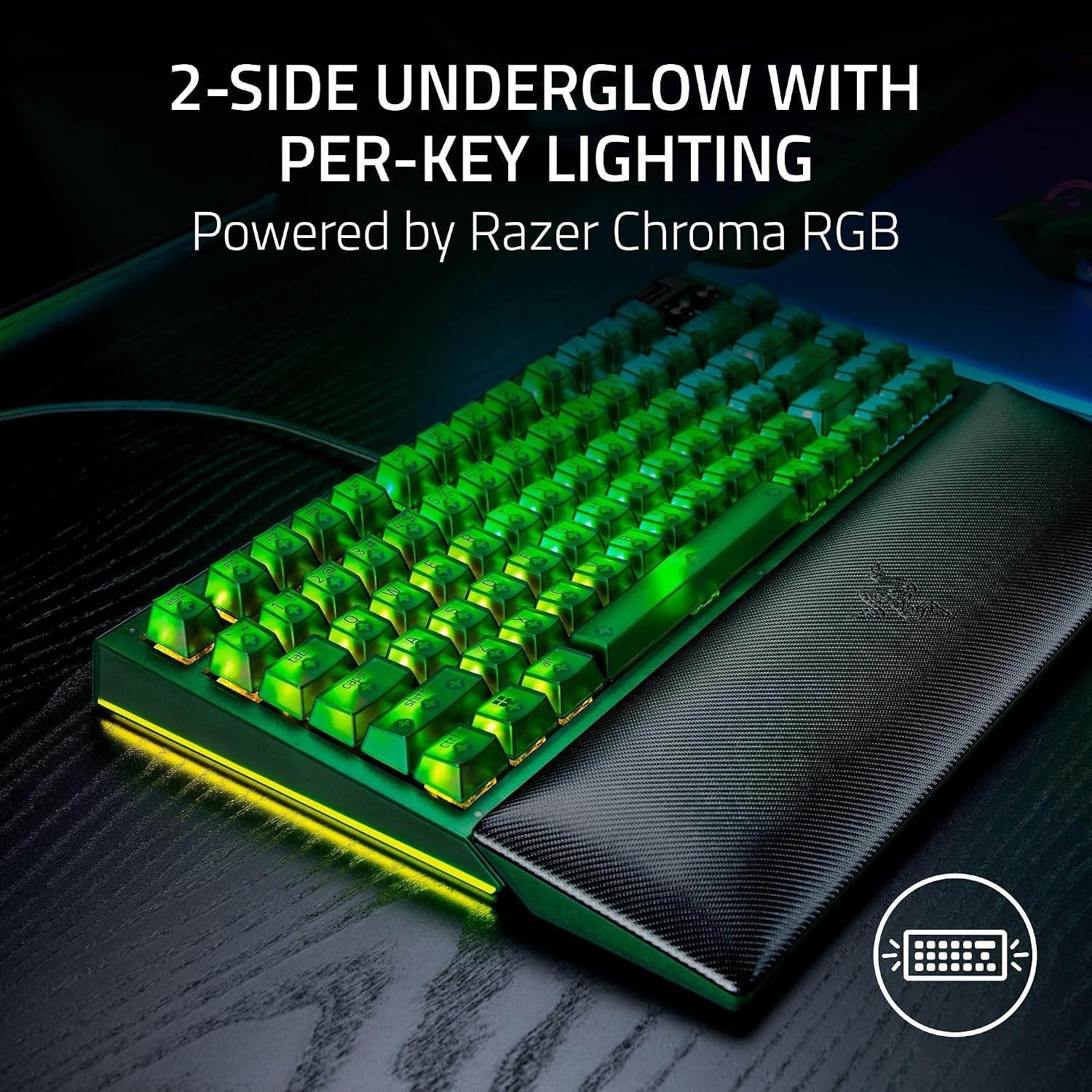 Razer BlackWidow V4 75% Mechanical Gaming Keyboard: Hot-Swappable Design - Compact & Durable - Orange Tactile Switches - Chroma RGB - MF Roller & Media Keys - Comfortable Wrist Rest - Phantom Green