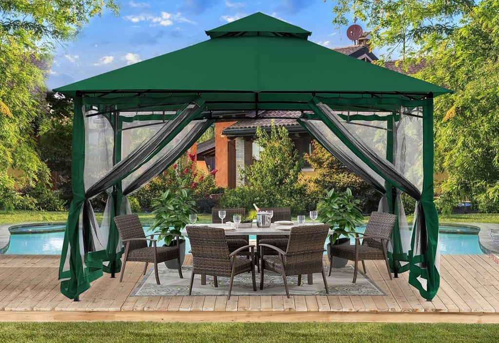 ABCCANOPY Gazebos for Patios 10x12 - Outdoor Steel Frame Gazebo with Mosquito Netting for Lawn Backyard Garden Deck (Forest Green)