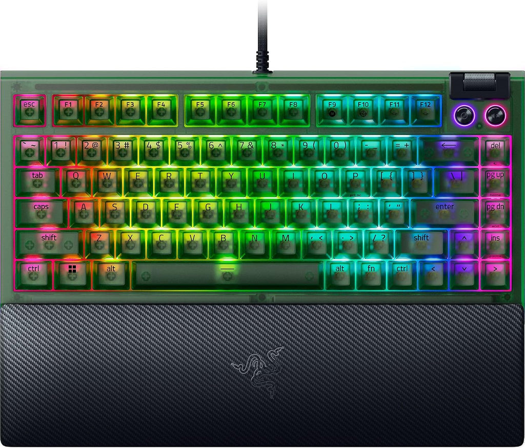 Razer BlackWidow V4 75% Mechanical Gaming Keyboard: Hot-Swappable Design - Compact & Durable - Orange Tactile Switches - Chroma RGB - MF Roller & Media Keys - Comfortable Wrist Rest - Phantom Green