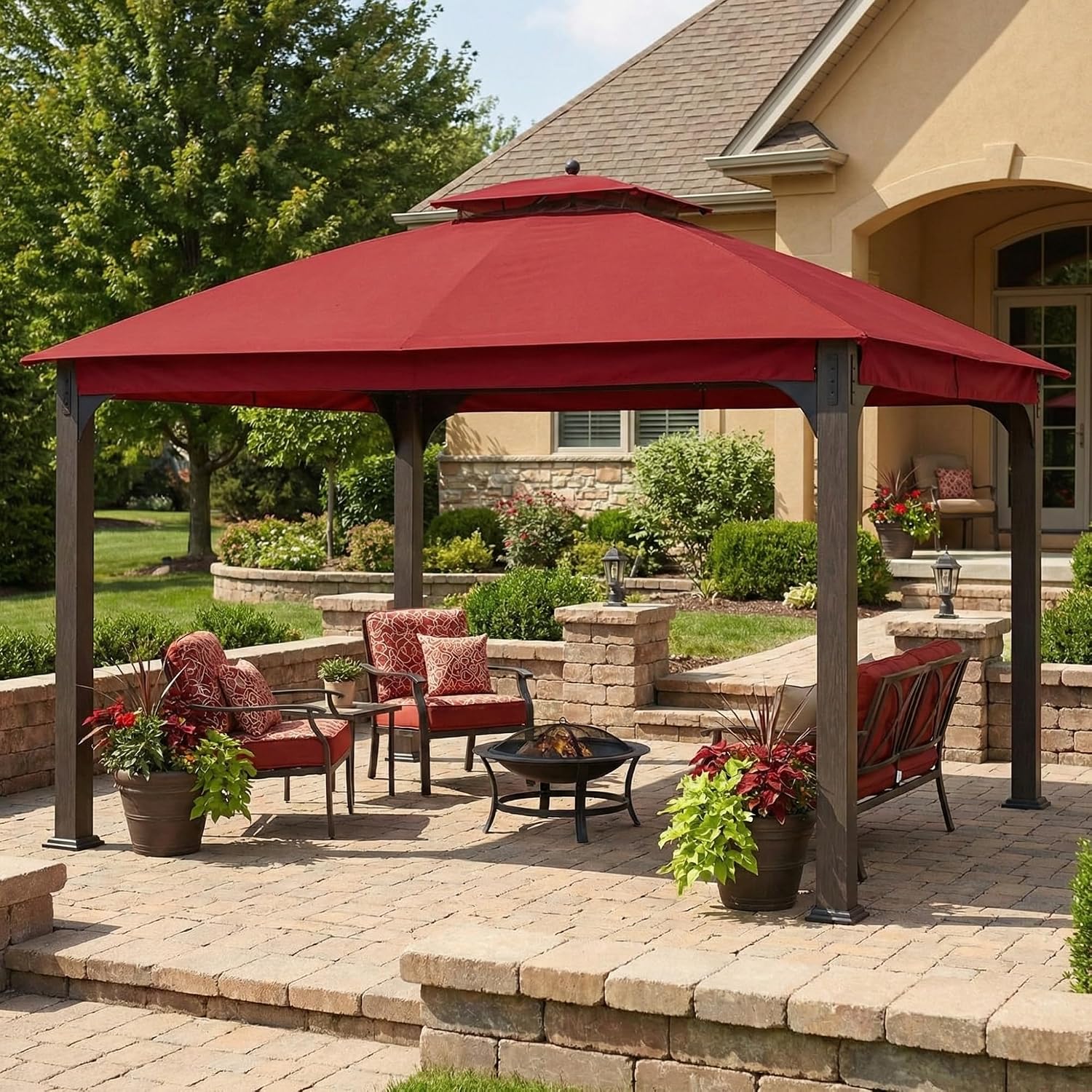 Garden Winds Reinforced RipLock 350 Replacement Canopy Top Cover Compatible with Shadow Creek 10' x 12' Gazebo Model L-GZ1140PST - Cinnabar