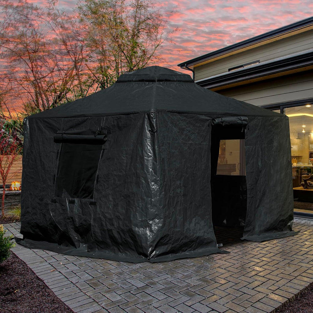 Domi 8' x 8' Winter Gazebo Cover for Hardtop Gazebos, Universal Gazebo Cover with Sidewalls and Mesh Windows, All Season Waterproof Enclosed Cover for Outdoor, Gray