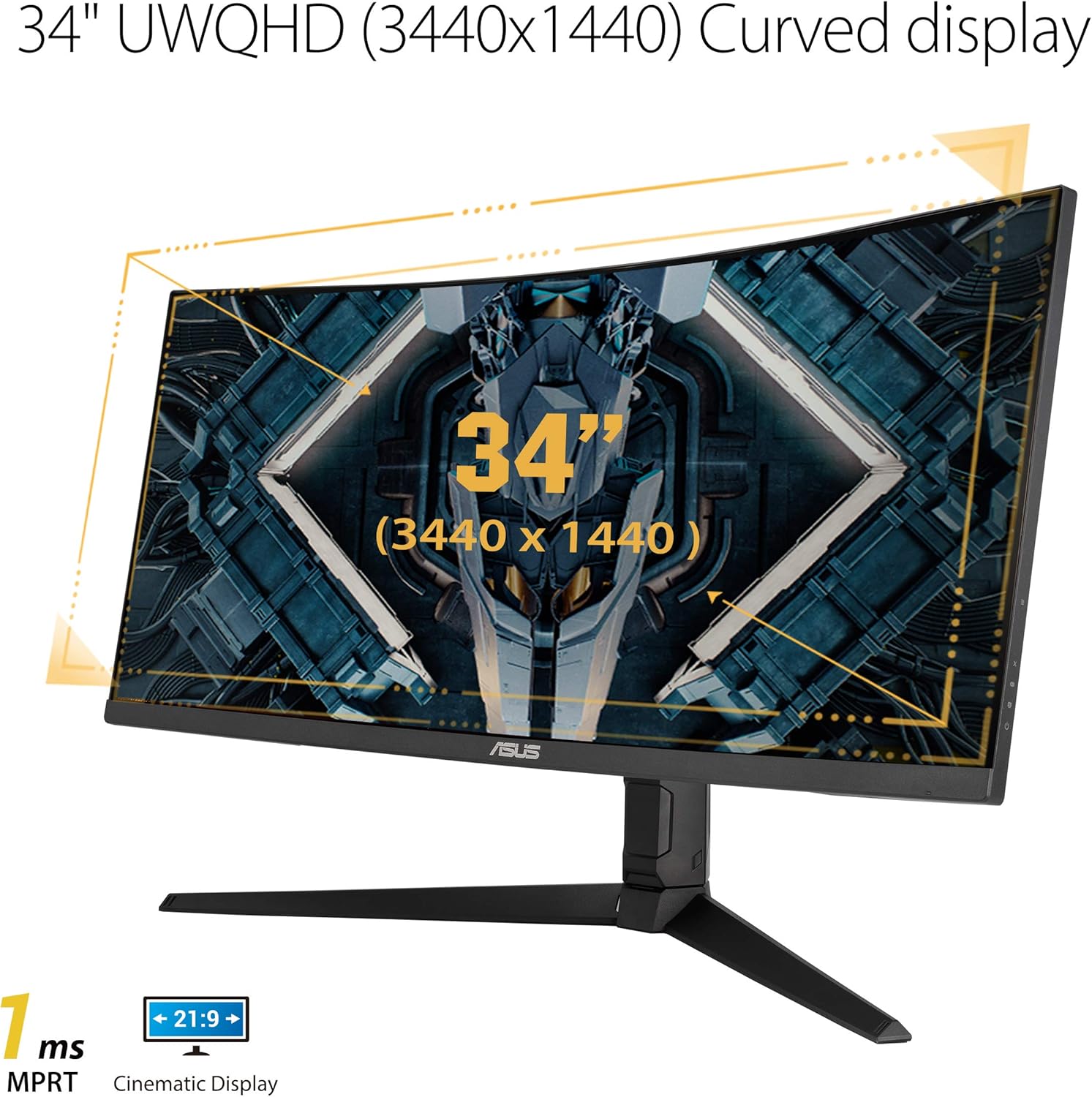 ASUS TUF Gaming VG34VQL1B 34 inches Curved HDR Monitor, WQHD (3440x1440), 165Hz, 1ms (Renewed)