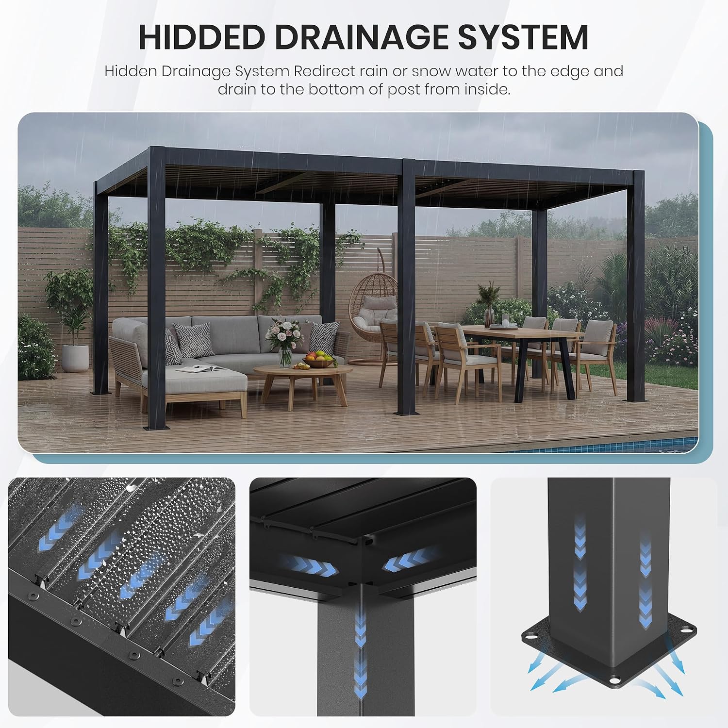 10'×20' Outdoor Louvered Pergola, Aluminum Outdoor Louvered Pergola Patio with Adjustable Roof, Gazebo for Outdoor Deck, Backyard, Garden(10x20FT)