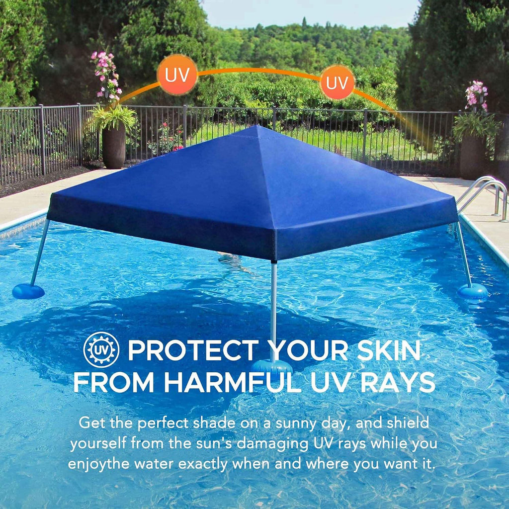 Sunjoy Floating Pool Canopy with Add-on 24x24 in. Wicker Floating Tray, Navy