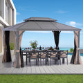 LeDoasis Nova 10' X 13' Outdoor Hardtop Gazebo Double Galvanized Steel Gazebo Aluminum Frame Canopy with Netting and Curtains, for Garden,Patio,Lawns,Parties