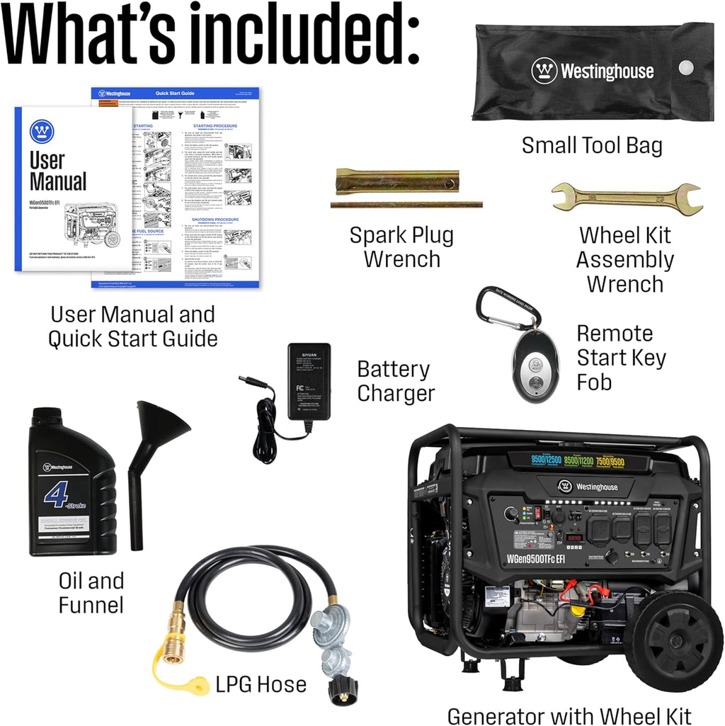 Westinghouse 12500 Peak Watt EFI Tri-Fuel Home Backup Portable Generator, Remote Electric Start, Transfer Switch Ready, Gas, Propane, and Natural Gas Powered, CARB Compliant